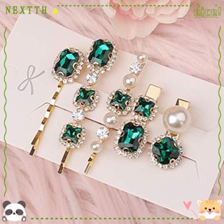 Nextth ชุดปิ่นปักผม ประดับคริสตัล พลอยเทียม สีเขียว หรูหรา สําหรับผู้หญิง