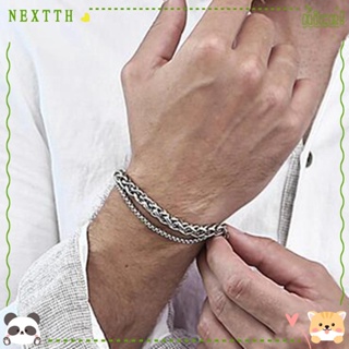 Nextth สร้อยข้อมือโซ่ สเตนเลส ไทเทเนียมถัก ทรงเรขาคณิต สไตล์เรโทร สําหรับผู้ชาย