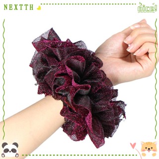 Nextth ยางรัดผม ผ้ากํามะหยี่ แบบยืดหยุ่น ขนาดใหญ่ เรียบง่าย สีทอง กลิตเตอร์ สําหรับมัดผมหางม้า