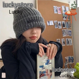 Lucky หมวกถัก ผ้าวูล สีพื้น แบบนิ่ม ให้ความอบอุ่น แฟชั่นฤดูหนาว สําหรับผู้ชาย และผู้หญิง