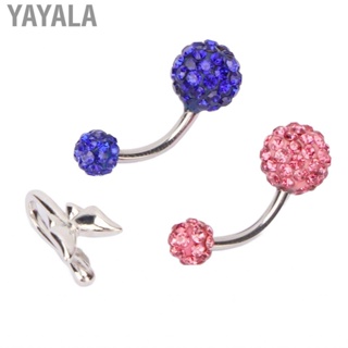 Yayala 3 Pcs Navel Fashionable Belly Rings Studs Shinning Rhinestone Rotating