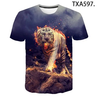 ใหม่ เสื้อยืดสตรีท พิมพ์ลายเสือ