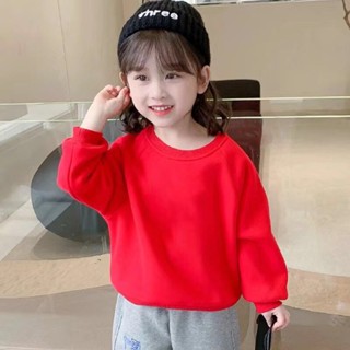 【เสื้อกันหนาวเด็ก】เสื้อยืดแขนยาว เนื้อผ้าฝ้าย ทรงหลวม สไตล์เกาหลี (1-11 ปี) (8 สี)