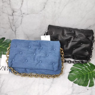 Zb-813 QUILTED MAXI BAG ZARA JEANS กระเป๋าสะพายไหล่ ผ้ายีน พรีเมี่ยม สําหรับผู้หญิง