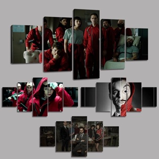 โปสเตอร์ภาพวาดผ้าใบ La Casa De Papel สไตล์โมเดิร์น สําหรับตกแต่งผนังบ้าน ห้องนั่งเล่น 5 ชิ้น