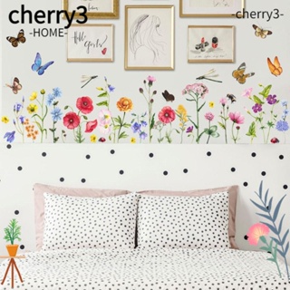 Cherry3 สติกเกอร์พีวีซี ลายดอกเบญจมาศ และผีเสื้อ ดอกกุหลาบ ลอกออกได้ สําหรับตกแต่งบ้าน ห้องนอนเด็ก