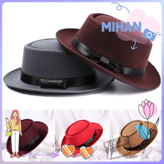 Mh Fedora หมวกคาวบอย ผ้าขนสัตว์ สไตล์วินเทจ สําหรับผู้หญิง ผู้ชาย ใส่เต้นรํา ปาร์ตี้