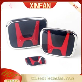 Xinfan โลโก้ฮอนด้า (ด้านหน้า และด้านหลัง + พวงมาลัย) ป้าย Type-R / ตราสัญลักษณ์ สีดํา สีแดง 3 ชิ้น