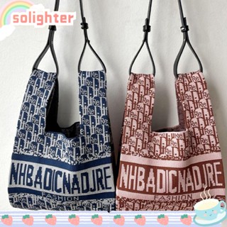 Solighter กระเป๋าถือ ผ้าถัก ความจุสูง ลายตัวอักษร Jacquard สําหรับผู้หญิง