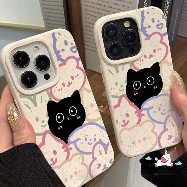เคสโทรศัพท์มือถือ แบบนิ่ม ลายการ์ตูนแมวน่ารัก ย่อยสลายได้ เป็นมิตรกับสิ่งแวดล้อม สีสันสดใส สําหรับ iPhone 13 11 XR 14 15 12 Pro MAX 15 6 8 6S 7 Plus X XS MAX SE