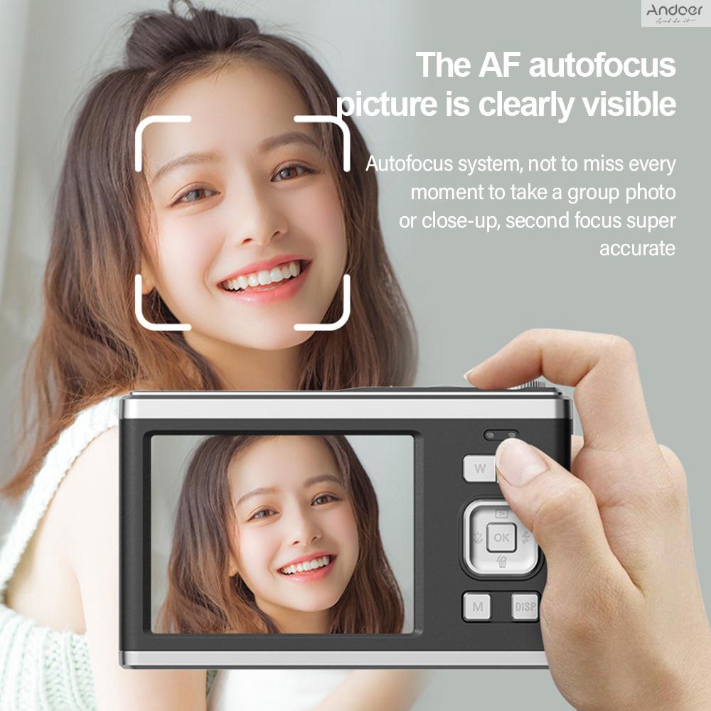 Mua-andoer กล้องดิจิทัล 2.88 นิ้ว แบบพกพา 50MP 4K Ultra HD ซูม 16X โฟกัสอัตโนมัติ ตั้งเวลาได้เอง กันสั่น พร้อมแบตเตอรี่ 2 ชิ้น เมมโมรี่การ์ด 32GB ของขวัญสําหรับเด็ก
