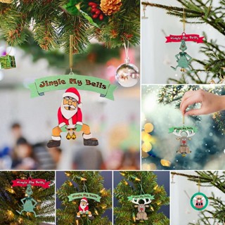 Christmas_ จี้ไม้แขวนตกแต่งต้นคริสต์มาส รูปกวางเรนเดียร์ ซานตาคลอส สีเขียว ใช้ซ้ําได้