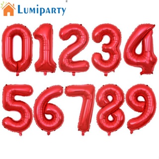 Lumiparty ลูกโป่งฟอยล์อลูมิเนียม รูปตัวเลข 0-9 ขนาด 16 นิ้ว สีแดง สําหรับตกแต่งวันเกิดเด็ก