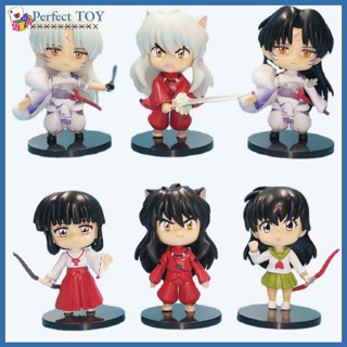 Pst โมเดลตุ๊กตาฟิกเกอร์ Inuyasha แฟชั่น สําหรับตกแต่งบ้าน ห้องนั่งเล่น 6 ชิ้น