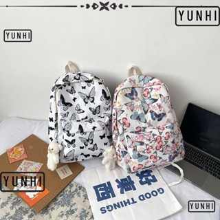 Yunhi กระเป๋าเป้สะพายหลัง กระเป๋าเดินทาง ผ้าไนล่อน พิมพ์ลายผีเสื้อ ลําลอง แฟชั่น สําหรับนักเรียน