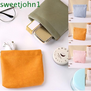 Sweetjohn กระเป๋าใส่เหรียญ หนัง PU ขนาดเล็ก แบบพกพา สีพื้น สําหรับเดินทาง