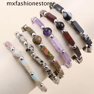 Mxfashione สร้อยข้อมือ ลูกปัดอเมทิสต์ธรรมชาติ ทรงสี่เหลี่ยม หลากสี แฮนด์เมด หรูหรา สําหรับผู้หญิง