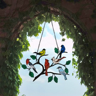 Suncatcher 6 Birds On Branch Window Panel Hanging Decor Home Ornaments