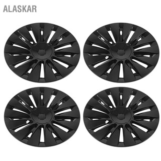 ALASKAR 4Pcs ฝาครอบล้อ Hubcap สีดำเงาสไตล์ทนทาน Strong Protection สำหรับ Tesla รุ่น Y