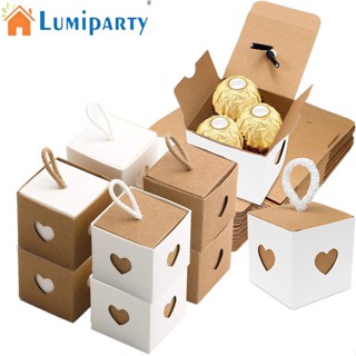 Lumiparty กล่องกระดาษคราฟท์ ใส่ขนมหวาน นํากลับมาใช้ใหม่ได้ ดีไซน์เรียบง่าย รูปหัวใจ เป็นหัวใจ สไตล์เรโทร 50 ชิ้น