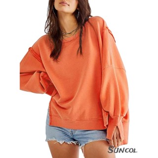 Suncol- เสื้อกันหนาวแขนยาว คอกลม เปิดไหล่ สีพื้น สําหรับผู้หญิง