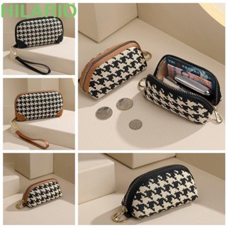 Hilario Houndstooth กระเป๋าสตางค์ หนัง Pu ใบยาว มีซิป แบบพกพา บางพิเศษ ทรงสี่เหลี่ยม สําหรับใส่กุญแจรถยนต์