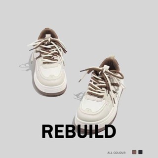 REBUILD  รองเท้าผ้าใบผู้หญิง สีขาว พื้นหนา รองเท้าผ้าใบส้นสูงส้นหนา รองเท้าแฟชั่น ผูกเชือก นุ่ม กันน้ํา มีก้นหนา น่ารัก FYD2390VWE37Z230915