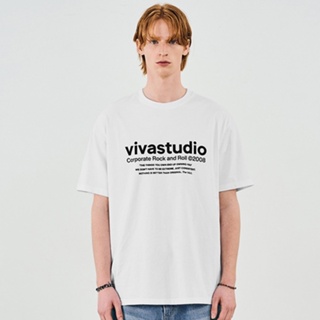 Vivastudio เสื้อยืดแขนสั้น ผ้าฝ้ายแท้ พิมพ์ลายโลโก้ ทรงหลวม สไตล์คลาสสิก แฟชั่นฤดูร้อน