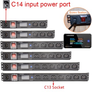 Pdu รางปลั๊กไฟ โวลต์มิเตอร์ แอมมิเตอร์ พลังงาน C14 2-14 C13 ซ็อกเก็ต ปลั๊ก EU C14 สาย 1.5 ม.