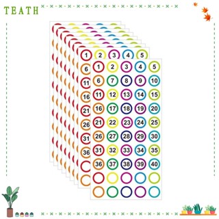 Teath สติกเกอร์แท็กตัวเลข ทรงกลม 1 นิ้ว มีกาวในตัว 1-40 สีสดใส 500 ชิ้น