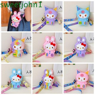 Sweetjohn Kuromi กระเป๋าสะพายไหล่ กระเป๋าใส่เหรียญ ใส่โทรศัพท์ได้ ลายแมวคิตตี้ สีรุ้ง สําหรับเด็กผู้หญิง