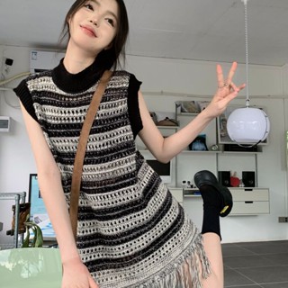 X- เสื้อกั๊กแขนกุด ลายทาง สีส้ม แฟชั่นฤดูร้อน สําหรับผู้หญิง 2023
