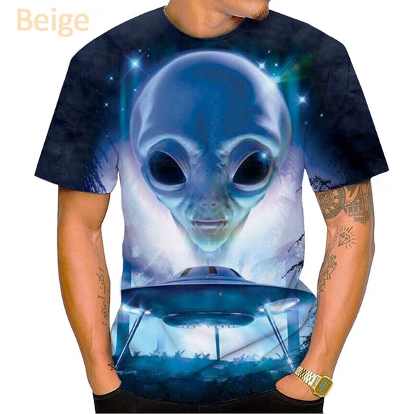 ขายดี ใหม่ เสื้อยืดแขนสั้นลําลอง พิมพ์ลายเอเลี่ยน กะโหลก 3D แฟชั่น สําหรับผู้ชาย และผู้หญิง