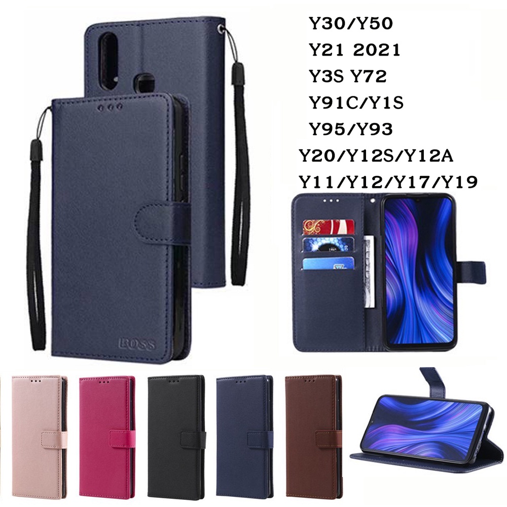 เคสฝาพับ มีแม่เหล็ก มีล็อค VIVO Y17S Y11 Y12 Y17 Y30 Y50 Y21 Y20 Y12S Y12A Y3S Y72 Y91C Y1S Y95 Y93 เคสใส่บัตรได้ แถมสาย