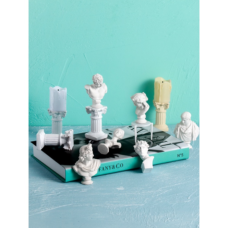 Photo Background Decor Props for photo shoot White Plaster Figurine Candlestick and Roman Column