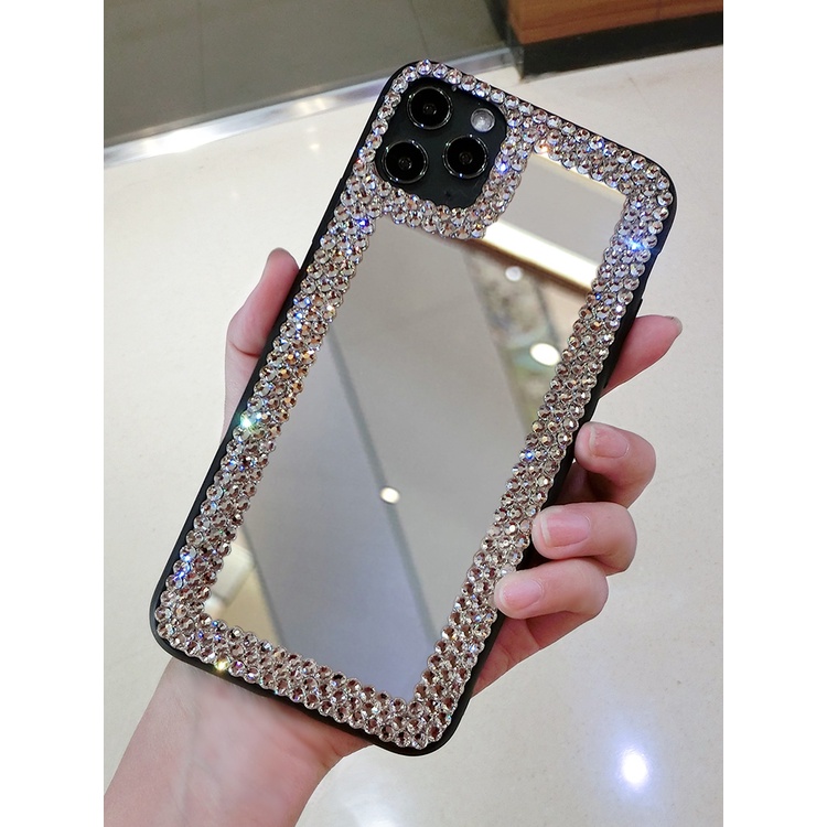 เคสโทรศัพท์มือถือ แบบกระจก ประดับเพชร สําหรับ iPhone17 16 15 14 pro max 13 12 pro max 11 pro max xs xs max xr