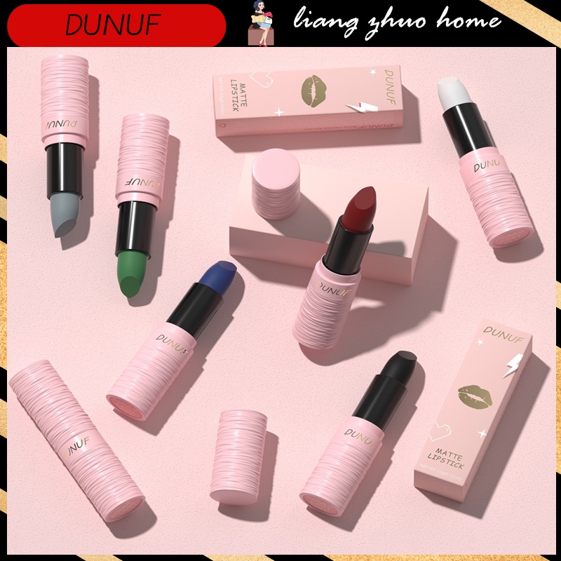 Dunuf ลิปสติก แมตต์กํามะหยี่ กันน้ํา ติดทนนาน 6 สี ดํา ขาว เขียว ม่วง สําหรับแต่งหน้า ฮาโลวีน คริสต์มาส