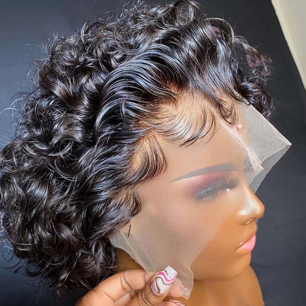 Pixie Cut Wig 99J Color Lace Wig Spring curl Short Bob Human Hair Wig For Women 13X1 Transparent Lac