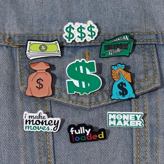 Creative Dollar ธนบัตรออกแบบเข็มกลัดโลหะการ์ตูนสัญลักษณ์เงิน Badge Lapel Pin แฟชั่นเสื้อผ้าอุปกรณ์เสริมเครื่องประดับของขวัญ