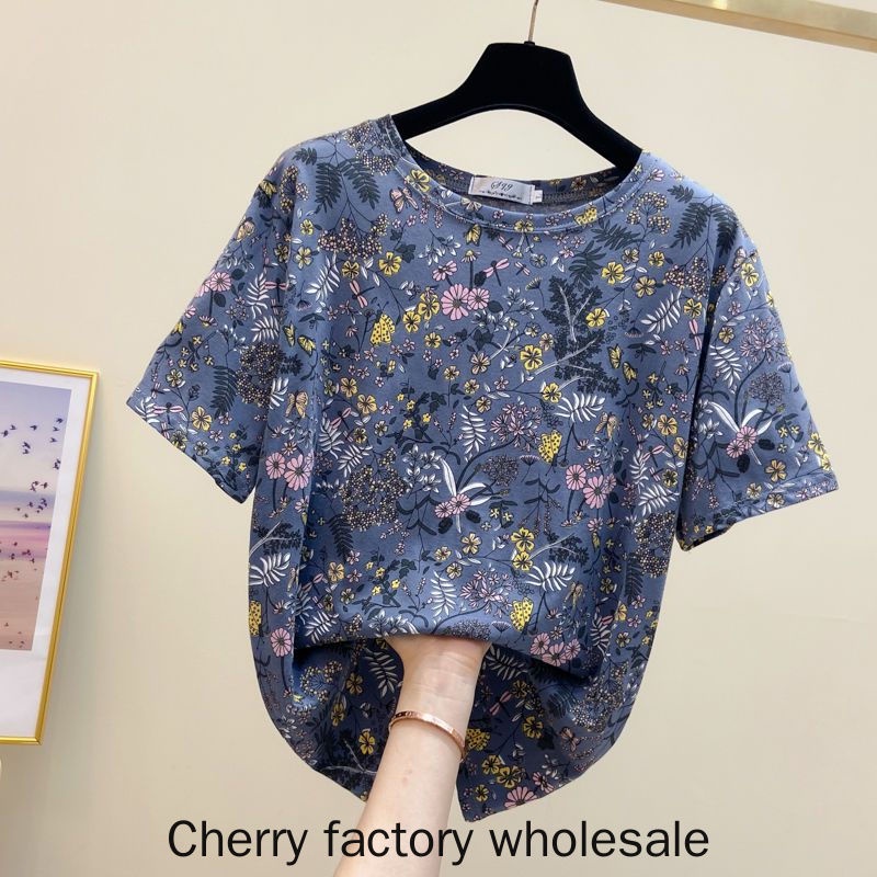เสื้อยืดแขนสั้นลําลอง ทรงหลวม พิมพ์ลาย ขนาดใหญ่ แฟชั่นสําหรับสตรี