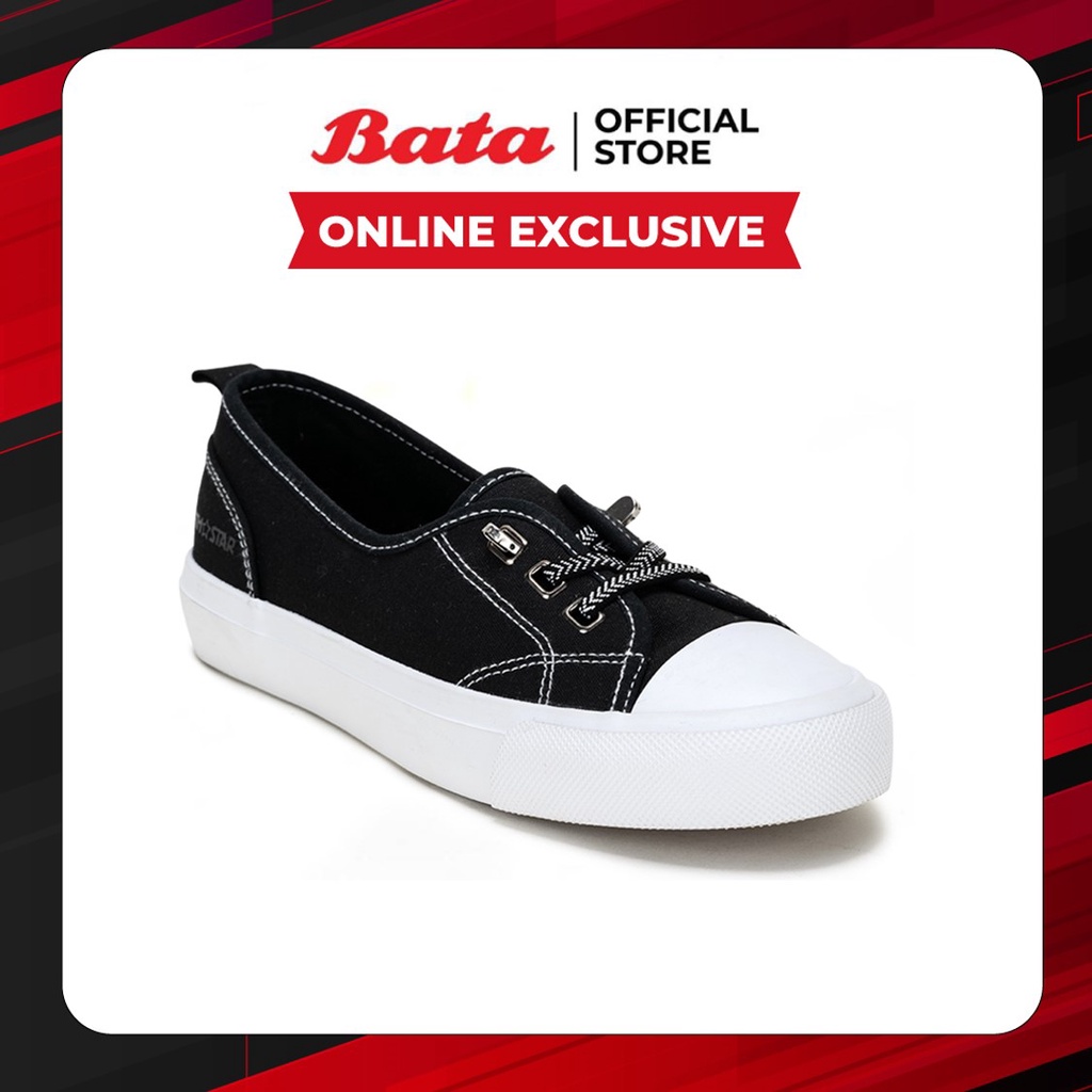 Online Exclusive Bata บาจา by North Star รองเท้าผ้าใบแบบสวม แต่งด้วยผูกยางยืด สำหรับผู้หญิง รุ่น TELLE สีขาว 5800060 สีดำ 5806060