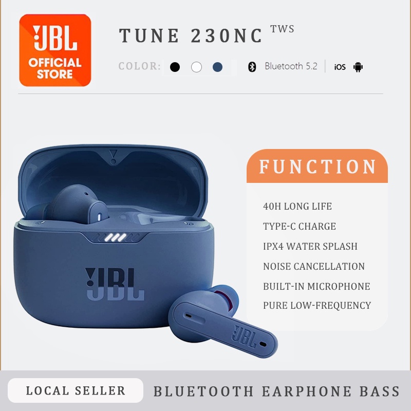 【Support Warranty】JBL Tune 230NC TWS Bluetooth Earphones Bass with MIC Gaming Earphone Noise Cancellation Headphone