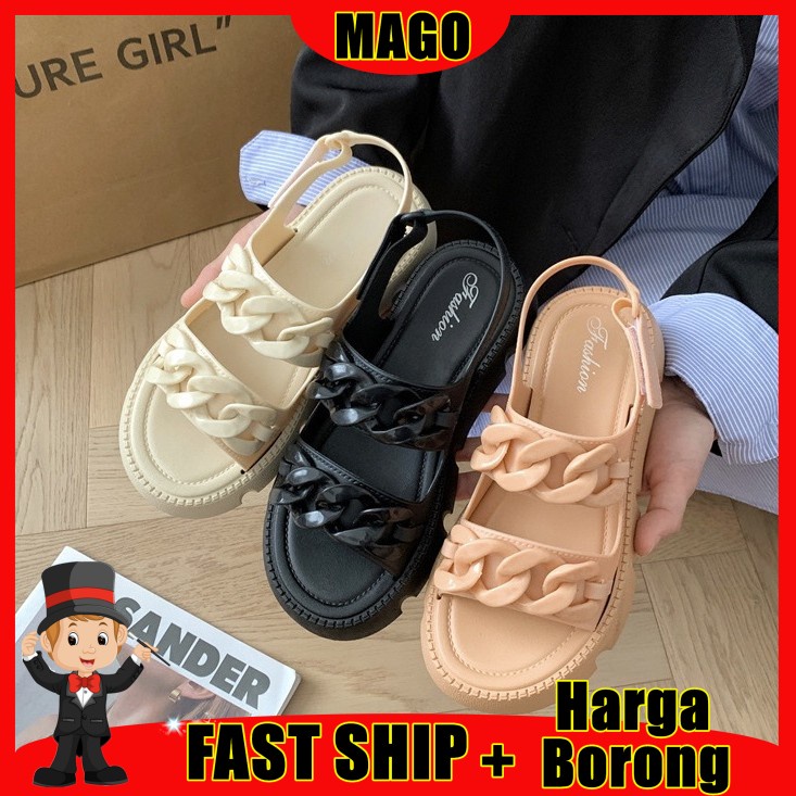 Mago รองเท้าแตะผู้หญิงแบบหนา Wanita Casual Wedges (2209)