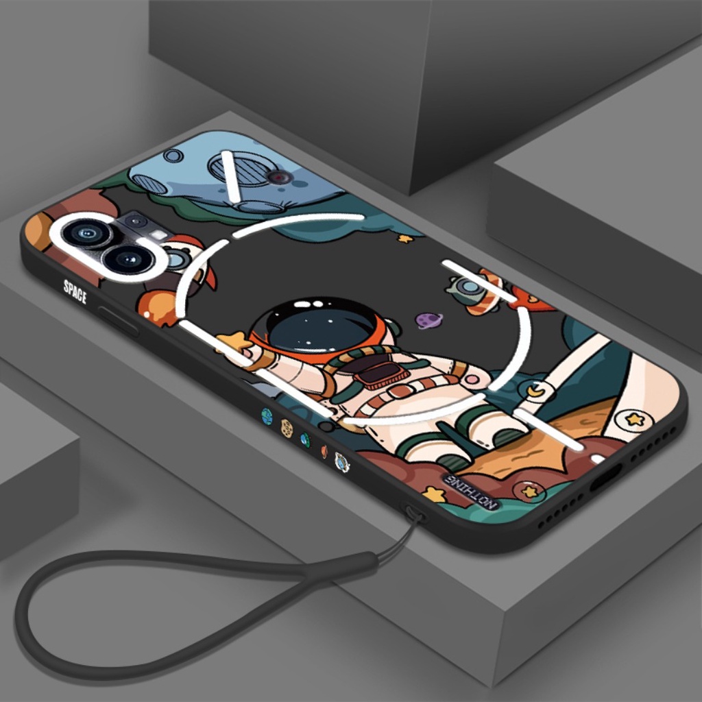 Nothing เคสโทรศัพท์มือถือ ซิลิโคนนิ่ม ขอบตรง ลายนักบินอวกาศ แฟชั่น สําหรับ Nothing Phone 1 2 2