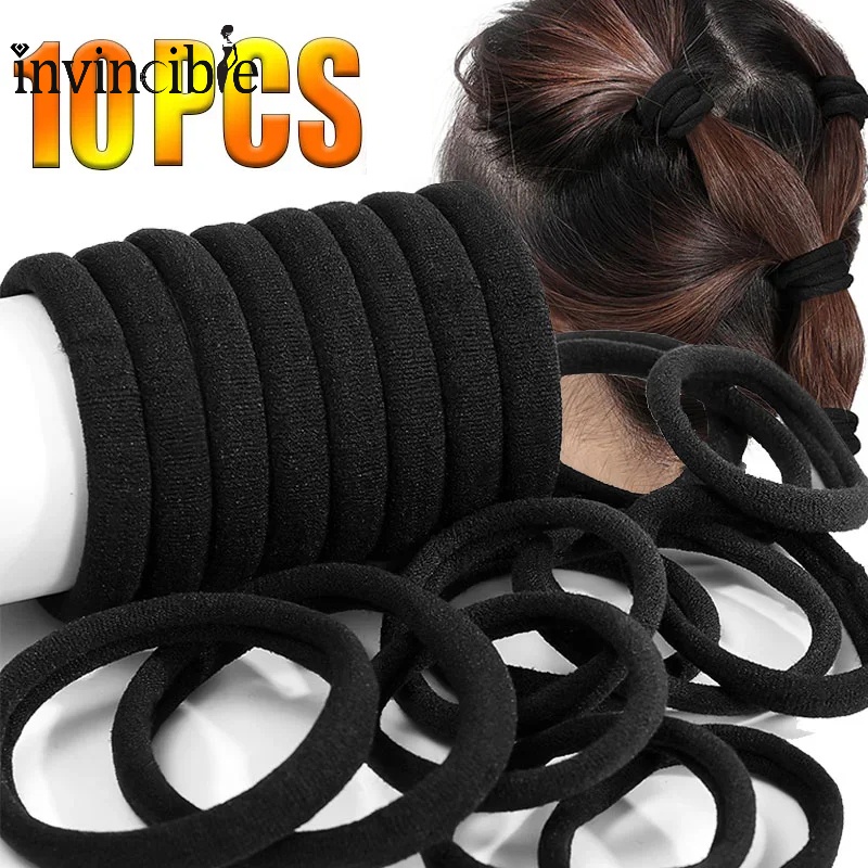 10 ชิ้น / ถุง ผู้หญิง เด็กผู้หญิง สีดํา ยืดหยุ่นสูง ยางรัดผม / ยางรัดผม นุ่ม ไร้รอยต่อ สําหรับ ที่ใส่ผมหางม้า สําหรับเด็ก