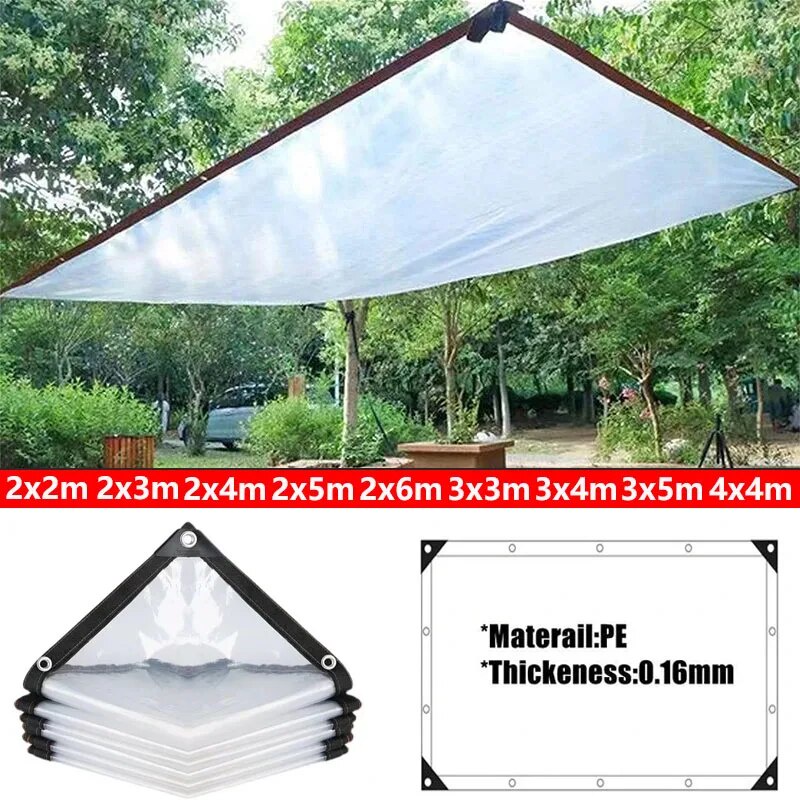 Transparent Outdoor Tarpaulin 0.16mm PE Rainproof Garden Plant Cover Gazebo Pergola Canopy Dog Pet W