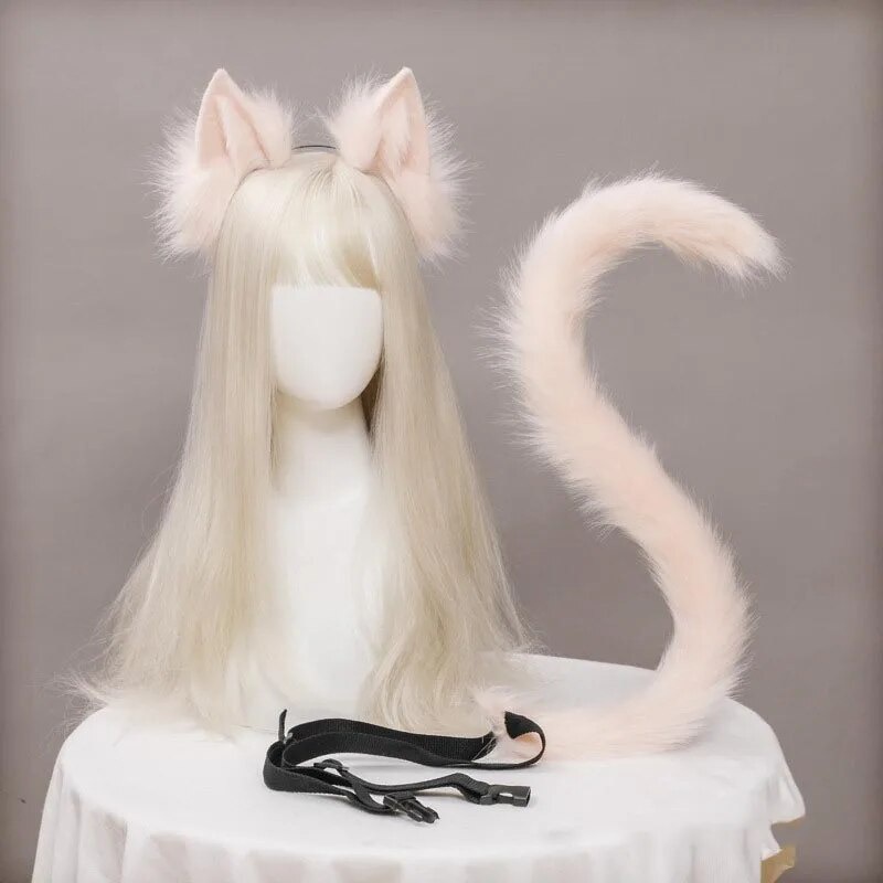 2pcs/set Plush Realistic Cat Ears Tail Set Plush Furry Simulation Animal Ears Hairhoop Cosplay Acces