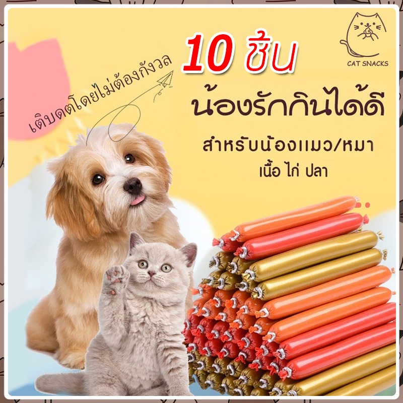 🐶[10 ชิ้น] ไส้กรอกแฮมสัตว์เลี้ยง 15g สุนัขแมวอาหารสุนัขแปรรูปจากเนื้อ เป็ด ไก่ และปลา มีให้เลือก 4 รส ขนมหมา ขนมสุนัข