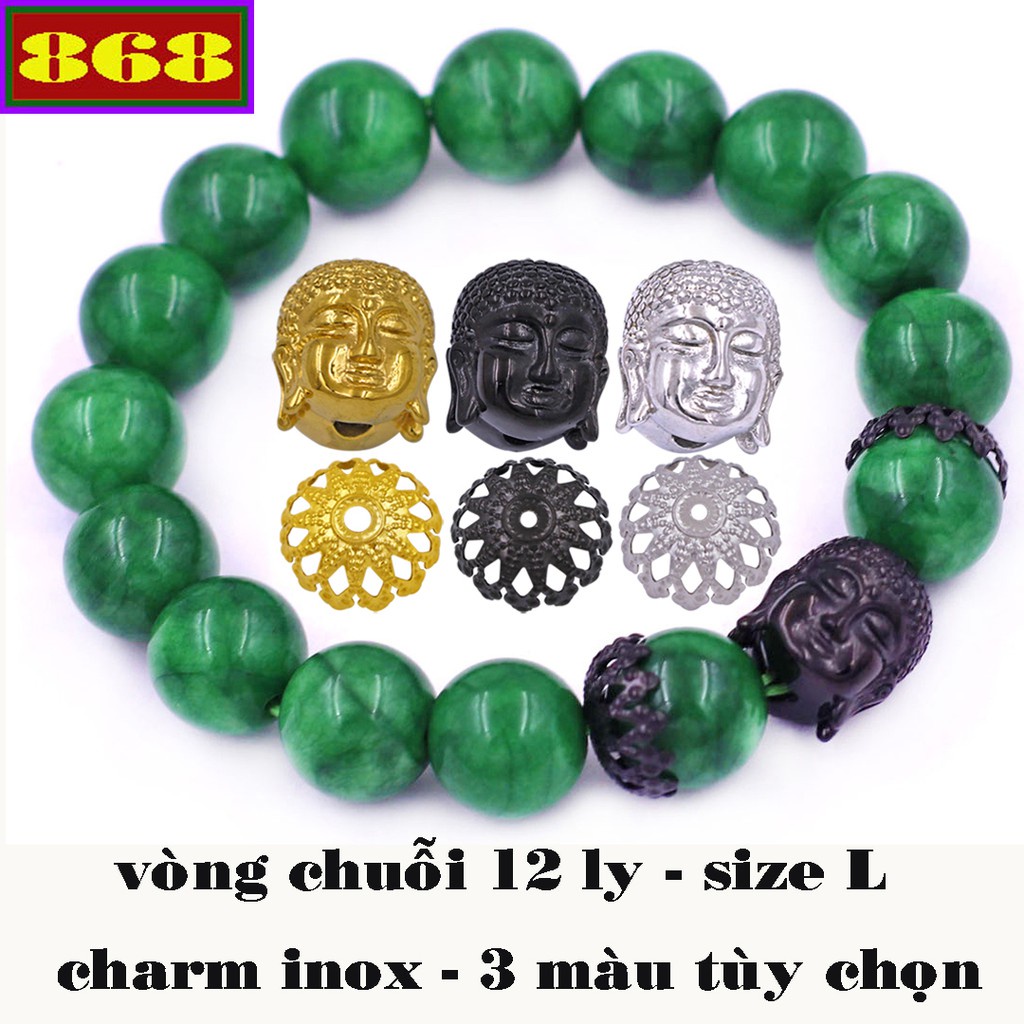 12 มม. Dong nnh สร้อยคอหินสีเขียว Tathagata Buddha สแตนเลส VCTDNNLHK12