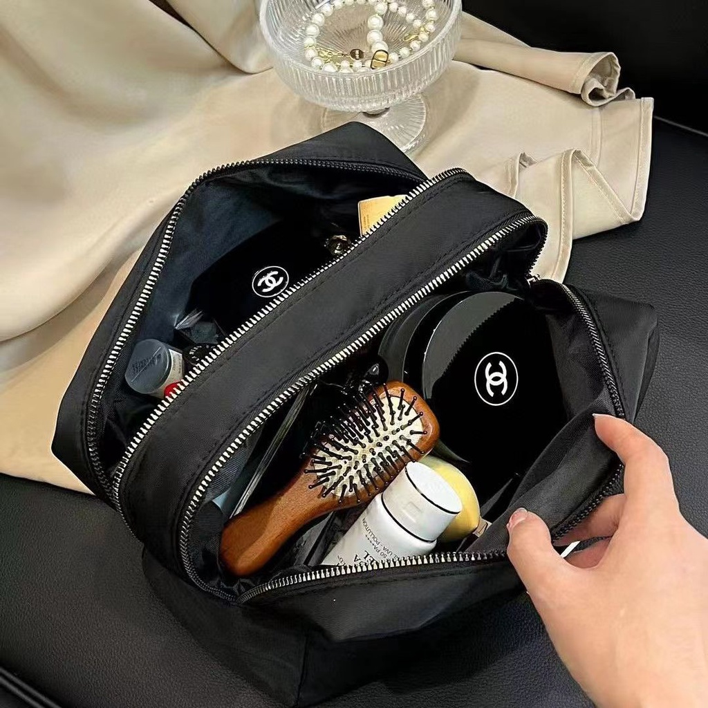 กระเป๋าเครื่องสําอาง อเนกประสงค์ แต่งซิปคู่ ขนาดใหญ่ จุของได้เยอะ สีดํา 2023 - รูปที่ 5